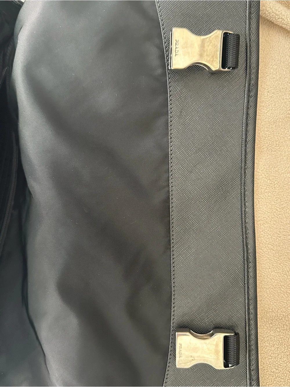 Prada Tessuto Nylon Messenger Laptop Bag unisex crossbody black silver buckle